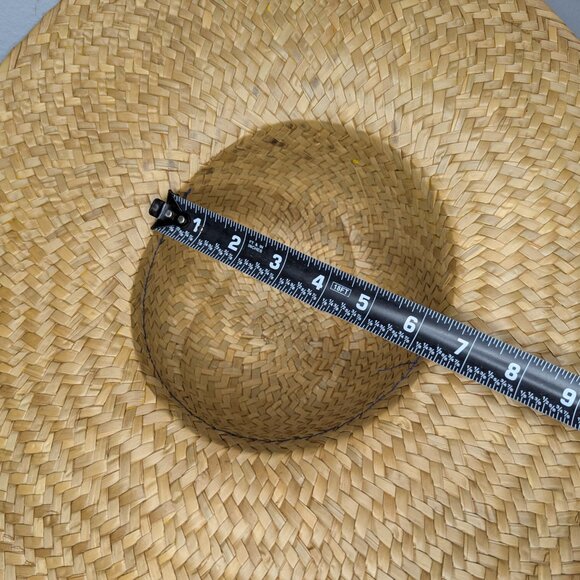 Vintage Yellow & Tan Straw Woven Wide Brim Hat w/Ribbon Accent - Picture 8 of 11